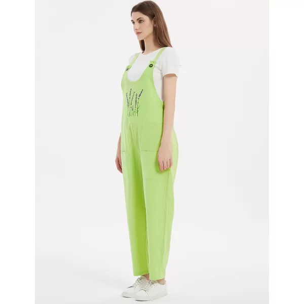 Gihuo Women's Cotton Linen Overall Flower Print Loose Fit Bib Overall Jumpsuit