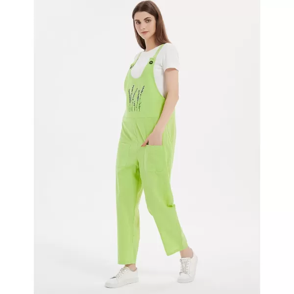 Gihuo Women's Cotton Linen Overall Flower Print Loose Fit Bib Overall Jumpsuit