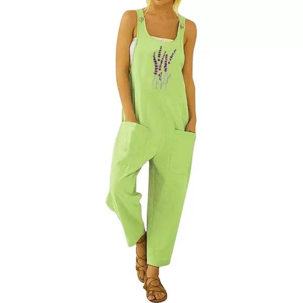 Gihuo Women's Cotton Linen Overall Flower Print Loose Fit Bib Overall Jumpsuit