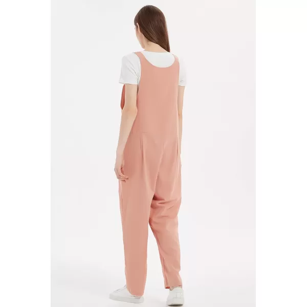Gihuo Women's Cotton Linen Overall Flower Print Loose Fit Bib Overall Jumpsuit