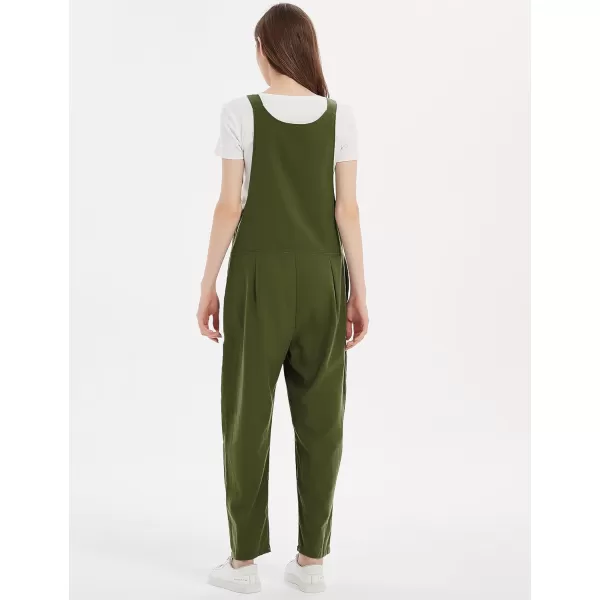 Gihuo Women's Cotton Linen Overall Flower Print Loose Fit Bib Overall Jumpsuit