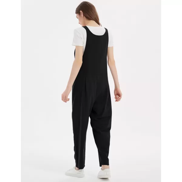 Gihuo Women's Cotton Linen Overall Flower Print Loose Fit Bib Overall Jumpsuit