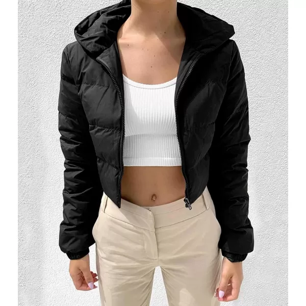 Gihuo Women's Crop Puffer Jacket Winter Warm Hooded Short Jacket Outerwear