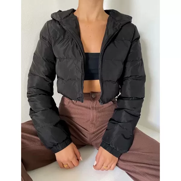 Gihuo Women's Crop Puffer Jacket Winter Warm Hooded Short Jacket Outerwear