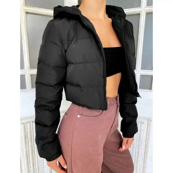 Gihuo Women's Crop Puffer Jacket Winter Warm Hooded Short Jacket Outerwear