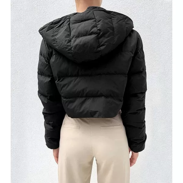 Gihuo Women's Crop Puffer Jacket Winter Warm Hooded Short Jacket Outerwear
