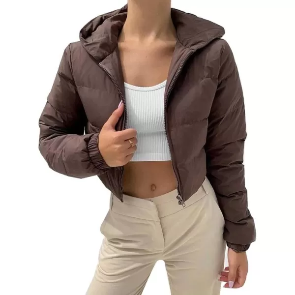 Gihuo Women's Crop Puffer Jacket Winter Warm Hooded Short Jacket Outerwear
