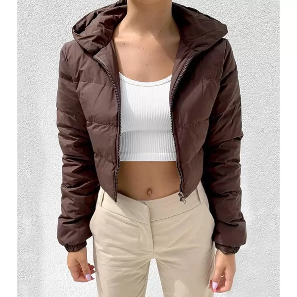 Gihuo Women's Crop Puffer Jacket Winter Warm Hooded Short Jacket Outerwear