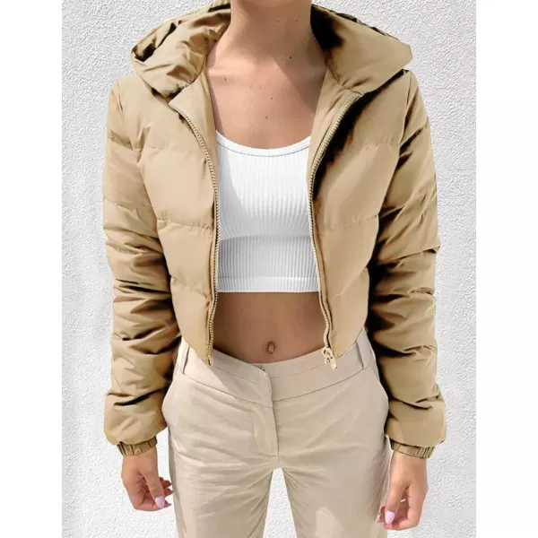 Gihuo Women's Crop Puffer Jacket Winter Warm Hooded Short Jacket Outerwear
