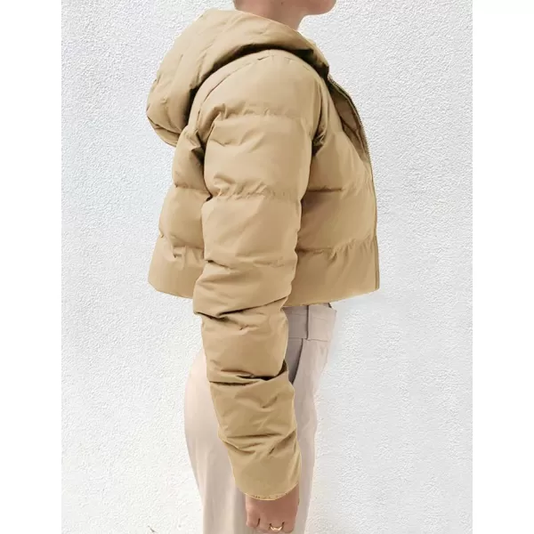 Gihuo Women's Crop Puffer Jacket Winter Warm Hooded Short Jacket Outerwear