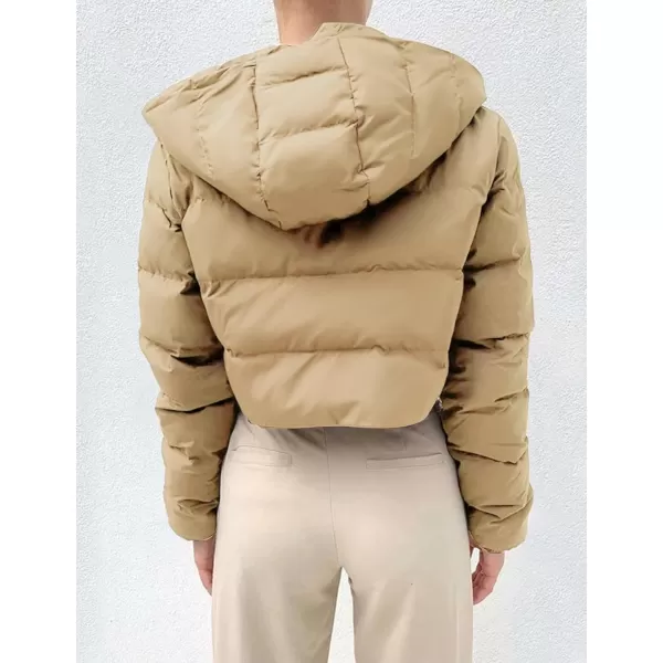 Gihuo Women's Crop Puffer Jacket Winter Warm Hooded Short Jacket Outerwear