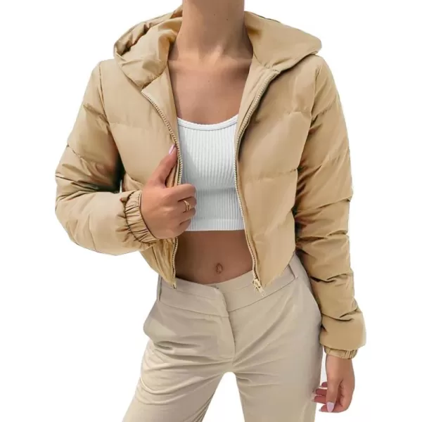 Gihuo Women's Crop Puffer Jacket Winter Warm Hooded Short Jacket Outerwear