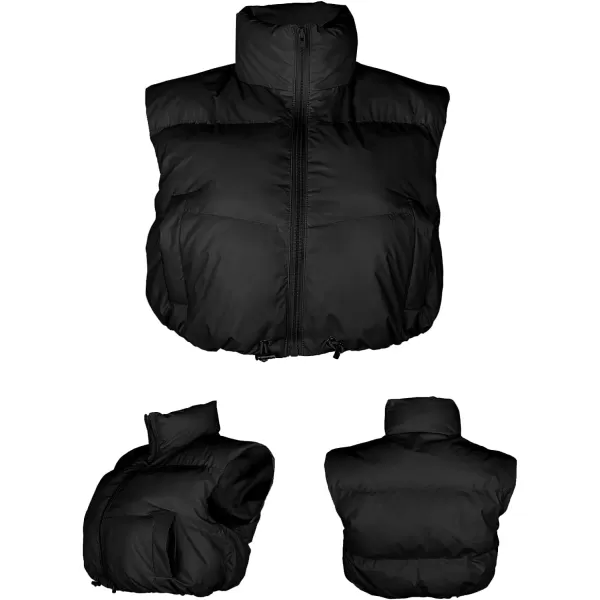 Gihuo Women's Crop Puffer Vest Zip Up Stand Collar Winter Sleveless Short Vest Gilet