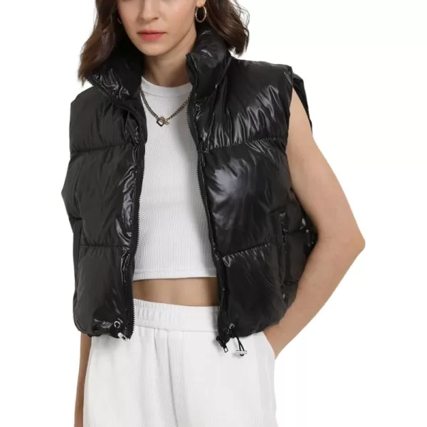 Gihuo Women's Crop Puffer Vest Zip Up Stand Collar Winter Sleveless Short Vest Gilet