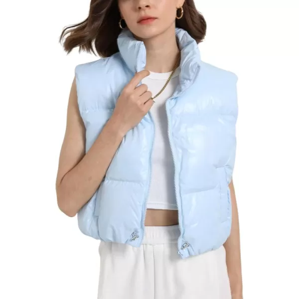 Gihuo Women's Crop Puffer Vest Zip Up Stand Collar Winter Sleveless Short Vest Gilet