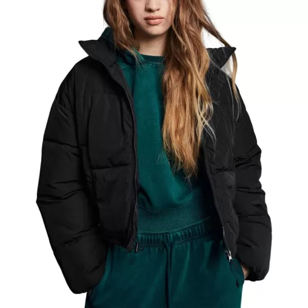 Gihuo Women's Cropped Puffer Jacket Winter Stand Up Collar Zip Up Padded Coat Short Warm Quited Jackets