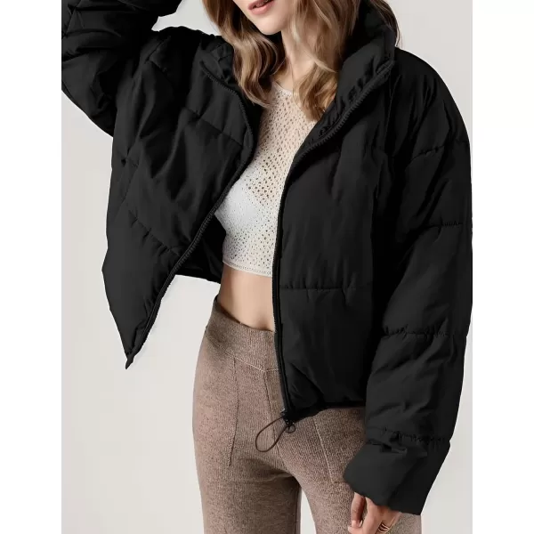 Gihuo Women's Cropped Puffer Jacket Winter Stand Up Collar Zip Up Padded Coat Short Warm Quited Jackets