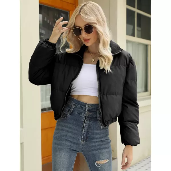Gihuo Women's Cropped Puffer Jacket Zip Up Winter Short Jacket Bubble Coat