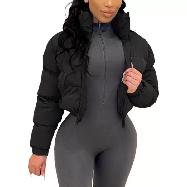 Gihuo Women's Cropped Puffer Jacket Zip Up Winter Short Jacket Bubble Coat