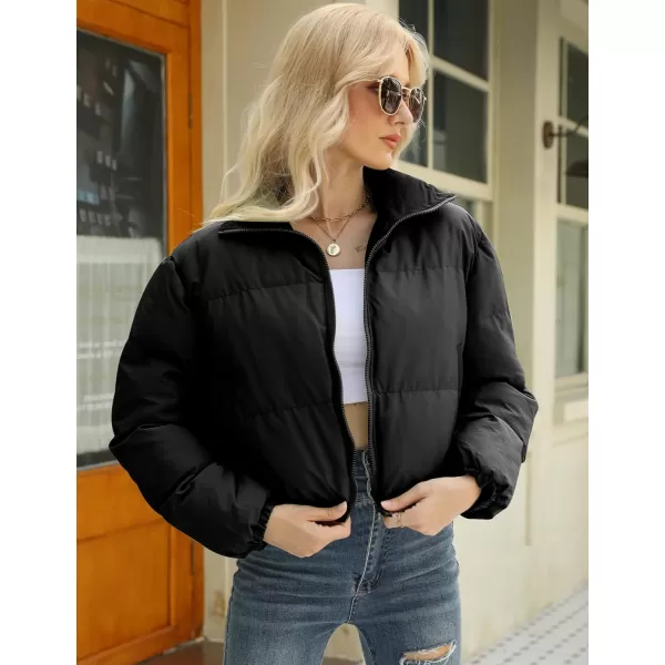 Gihuo Women's Cropped Puffer Jacket Zip Up Winter Short Jacket Bubble Coat