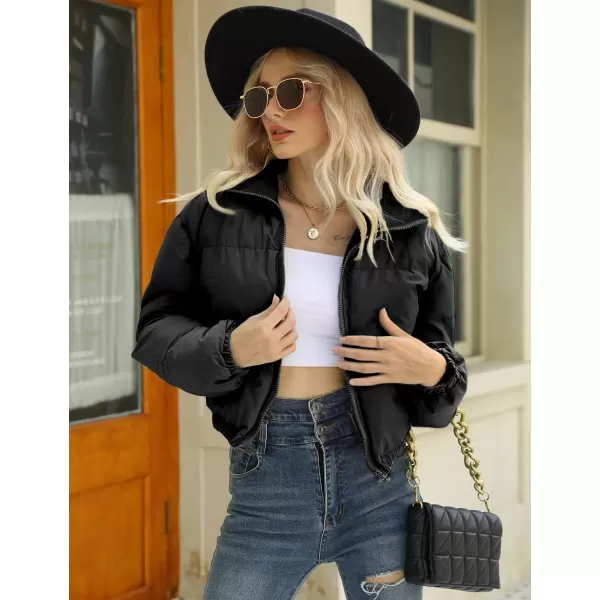 Gihuo Women's Cropped Puffer Jacket Zip Up Winter Short Jacket Bubble Coat