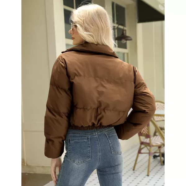 Gihuo Women's Cropped Puffer Jacket Zip Up Winter Short Jacket Bubble Coat