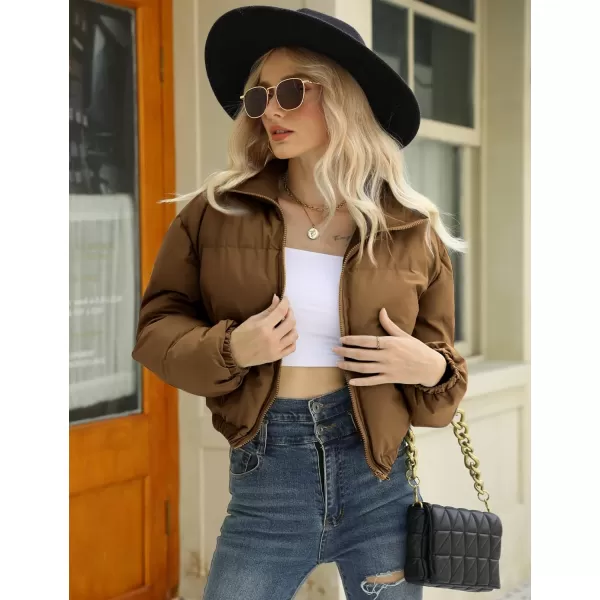 Gihuo Women's Cropped Puffer Jacket Zip Up Winter Short Jacket Bubble Coat