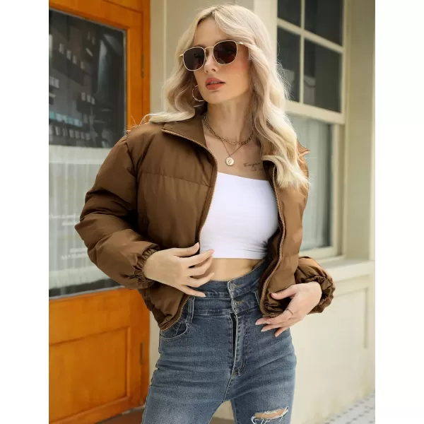 Gihuo Women's Cropped Puffer Jacket Zip Up Winter Short Jacket Bubble Coat