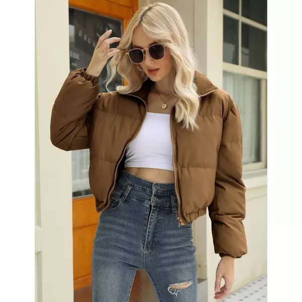 Gihuo Women's Cropped Puffer Jacket Zip Up Winter Short Jacket Bubble Coat