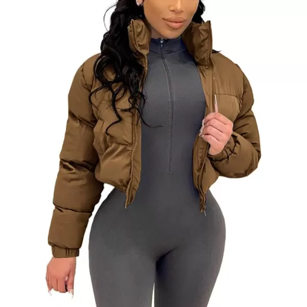 Gihuo Women's Cropped Puffer Jacket Zip Up Winter Short Jacket Bubble Coat