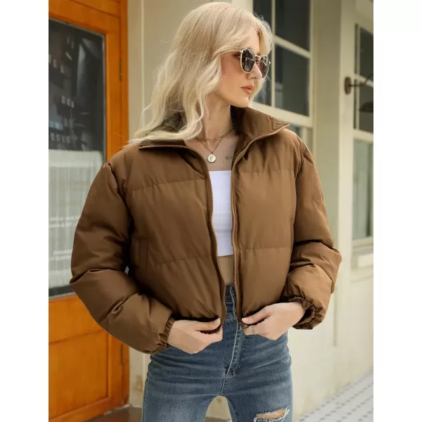 Gihuo Women's Cropped Puffer Jacket Zip Up Winter Short Jacket Bubble Coat