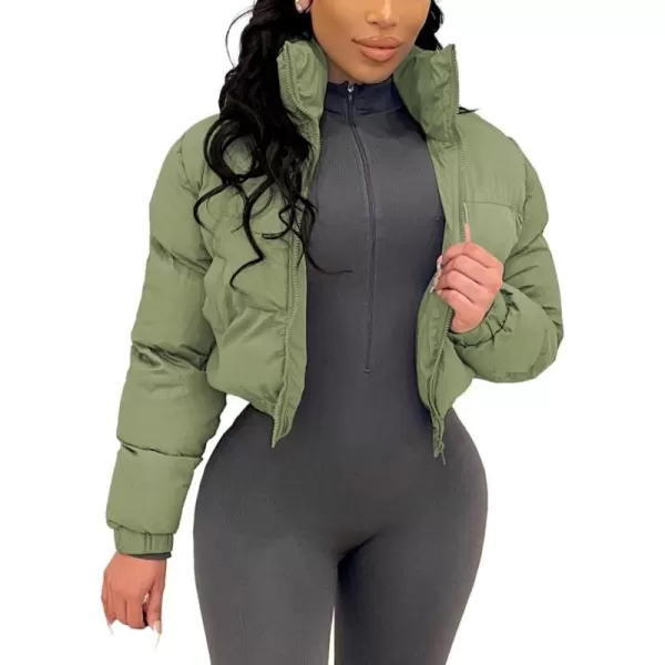 Gihuo Women's Cropped Puffer Jacket Zip Up Winter Short Jacket Bubble Coat