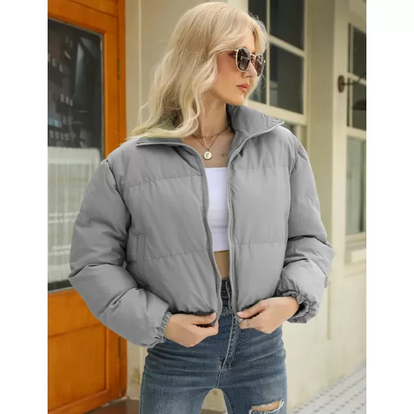 Gihuo Women's Cropped Puffer Jacket Zip Up Winter Short Jacket Bubble Coat