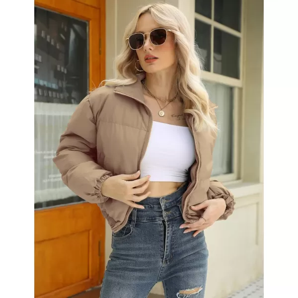 Gihuo Women's Cropped Puffer Jacket Zip Up Winter Short Jacket Bubble Coat