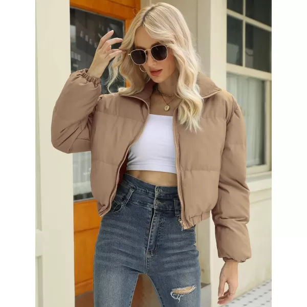 Gihuo Women's Cropped Puffer Jacket Zip Up Winter Short Jacket Bubble Coat