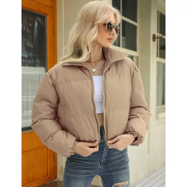 Gihuo Women's Cropped Puffer Jacket Zip Up Winter Short Jacket Bubble Coat
