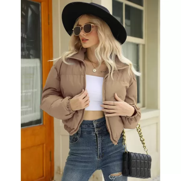 Gihuo Women's Cropped Puffer Jacket Zip Up Winter Short Jacket Bubble Coat