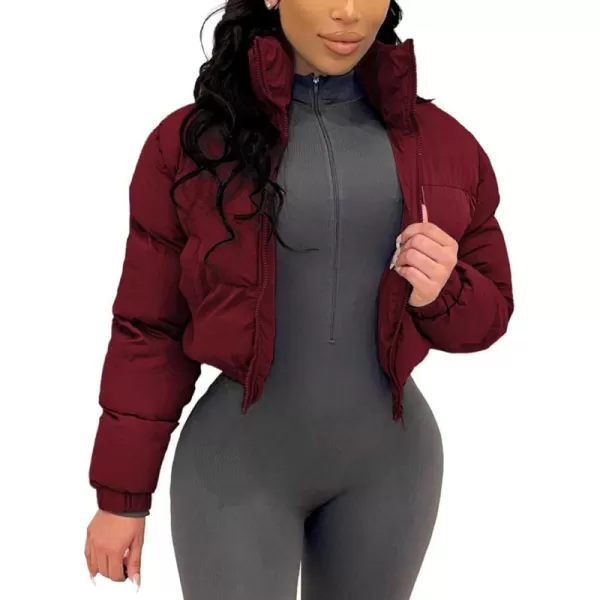 Gihuo Women's Cropped Puffer Jacket Zip Up Winter Short Jacket Bubble Coat
