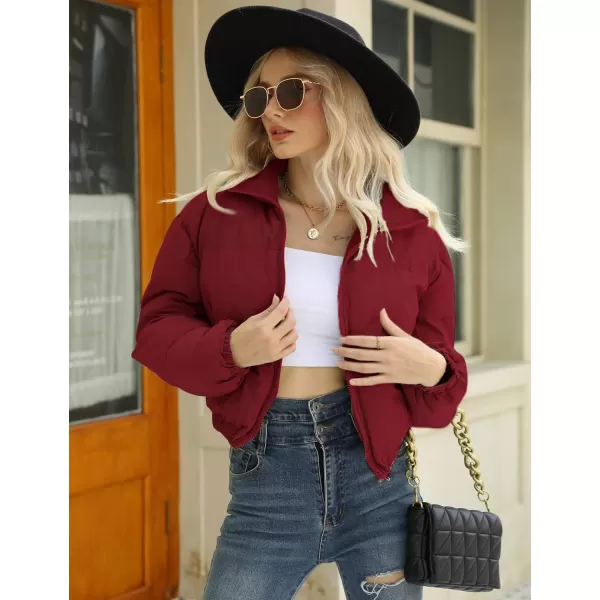 Gihuo Women's Cropped Puffer Jacket Zip Up Winter Short Jacket Bubble Coat
