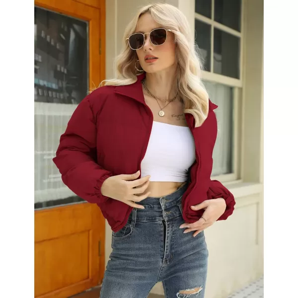 Gihuo Women's Cropped Puffer Jacket Zip Up Winter Short Jacket Bubble Coat