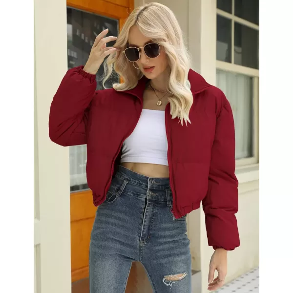 Gihuo Women's Cropped Puffer Jacket Zip Up Winter Short Jacket Bubble Coat