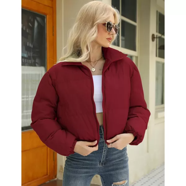 Gihuo Women's Cropped Puffer Jacket Zip Up Winter Short Jacket Bubble Coat