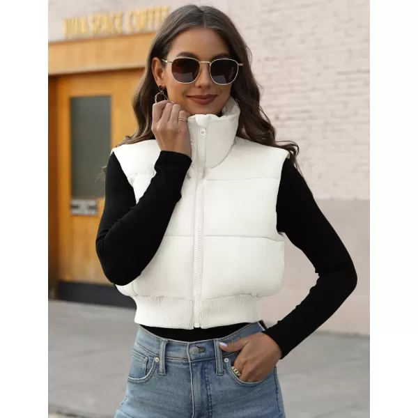 Gihuo Women's Cropped Puffer Vest Quilted Gilet Winter Padded Full Zip Vest Stand Collar Sleeveless Jacket