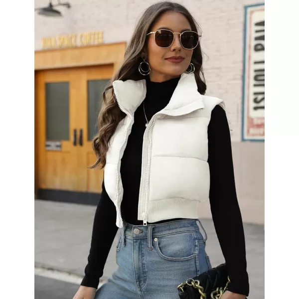 Gihuo Women's Cropped Puffer Vest Quilted Gilet Winter Padded Full Zip Vest Stand Collar Sleeveless Jacket