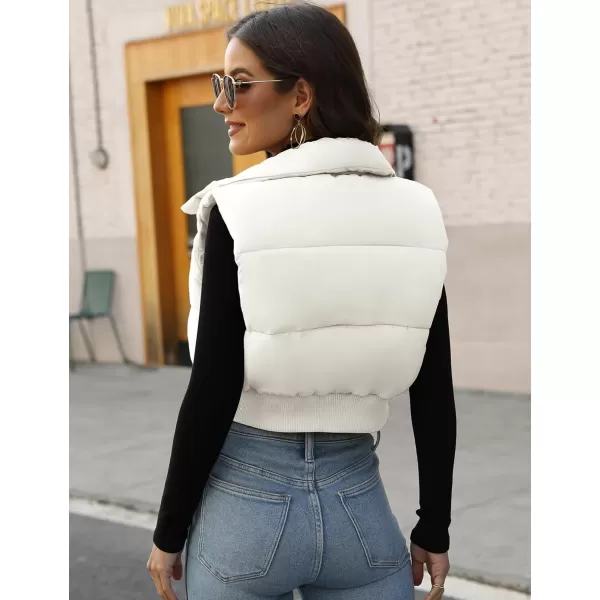 Gihuo Women's Cropped Puffer Vest Quilted Gilet Winter Padded Full Zip Vest Stand Collar Sleeveless Jacket