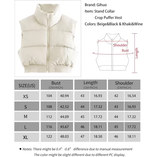 Gihuo Women's Cropped Puffer Vest Quilted Gilet Winter Padded Full Zip Vest Stand Collar Sleeveless Jacket