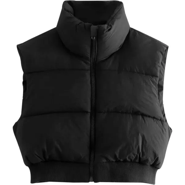 Gihuo Women's Cropped Puffer Vest Quilted Gilet Winter Padded Full Zip Vest Stand Collar Sleeveless Jacket