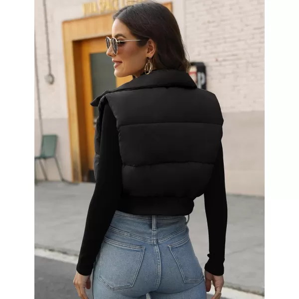 Gihuo Women's Cropped Puffer Vest Quilted Gilet Winter Padded Full Zip Vest Stand Collar Sleeveless Jacket