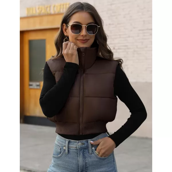 Gihuo Women's Cropped Puffer Vest Quilted Gilet Winter Padded Full Zip Vest Stand Collar Sleeveless Jacket