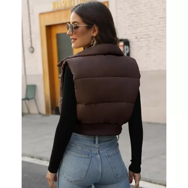 Gihuo Women's Cropped Puffer Vest Quilted Gilet Winter Padded Full Zip Vest Stand Collar Sleeveless Jacket